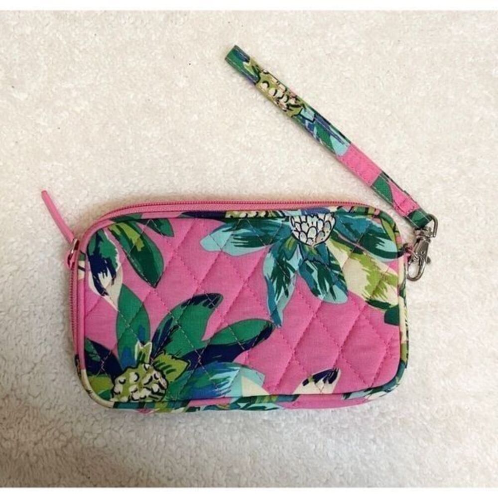 Vera Bradley Wristlet Purse Wallet Pink Green Tropical Flowers